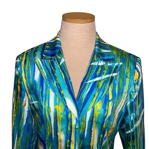 Cache Women Cotton Blend Multicolor Waterfall Print Suit Size 10/12 - Picture 3 of 8